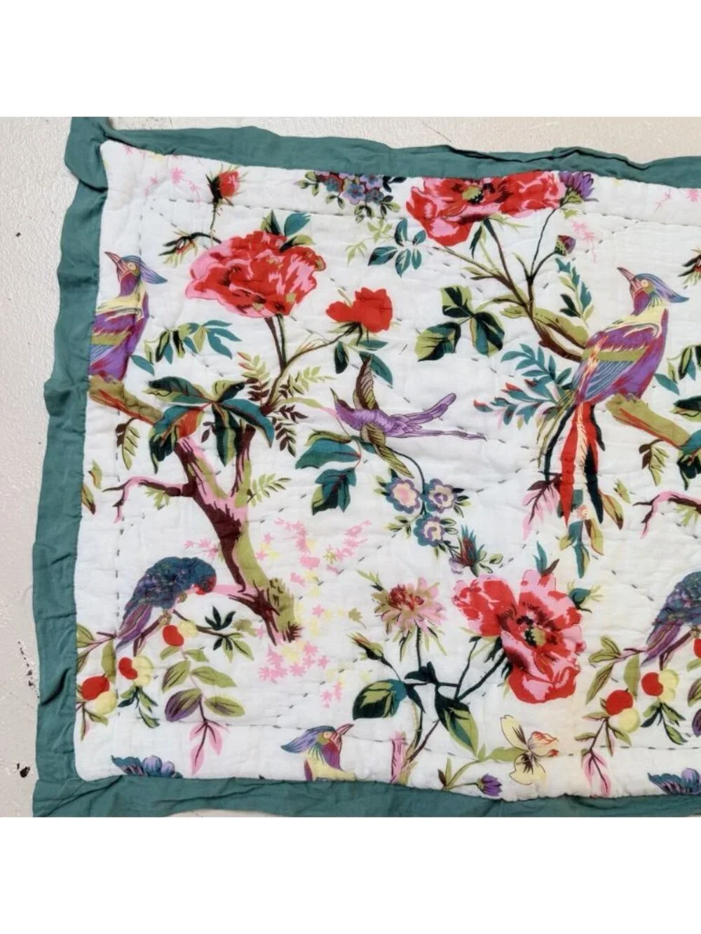 World Market Quilted Pillow Shams Cottage Flowers Birds Garden Farmhouse 20x26